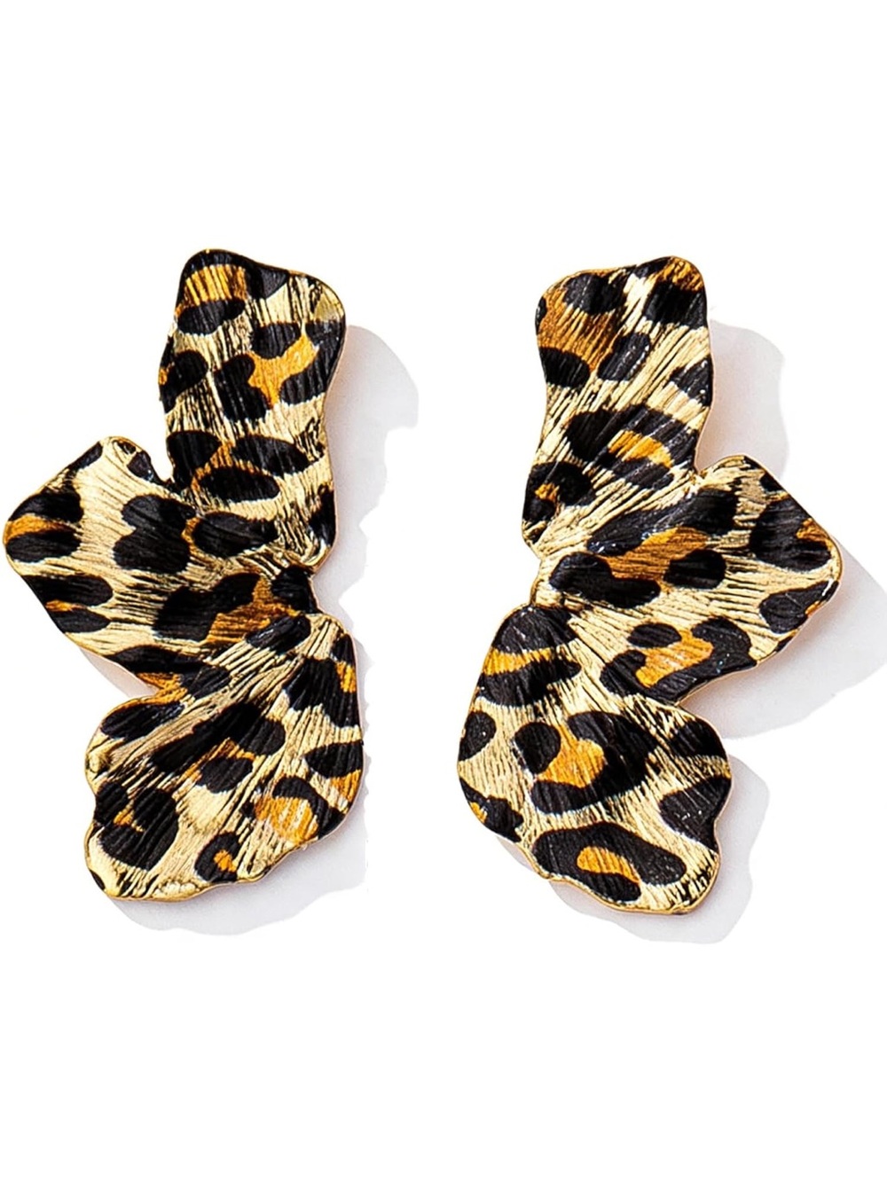 Anthropologie Leopard Petal Drop Earrings - Gold, Black, Brown